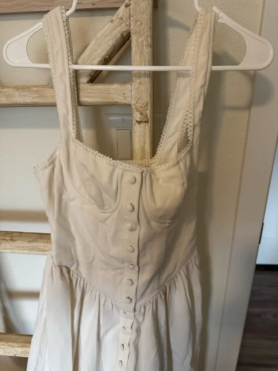 Rumored Cream Button-Front Midi Dress with Corset Bodice - Picture 2 of 6